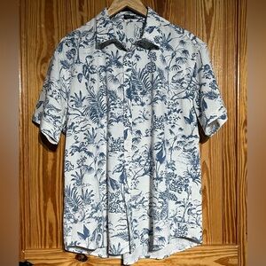 New COOFANDY Men's Linen Blend Button Camp Shirt Hawaiian Casual Beach Tropical